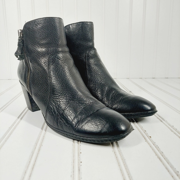 Anne Klein Bristle Black Leather Zip Up Block Heel Ankle Boots F995 - Picture 4 of 12